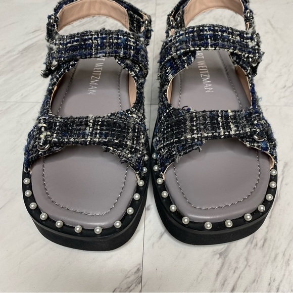 New! Stuart Weitzman Zoe Lift Embellished Tweed Sandal 8 1/2 B - Picture 10 of 14